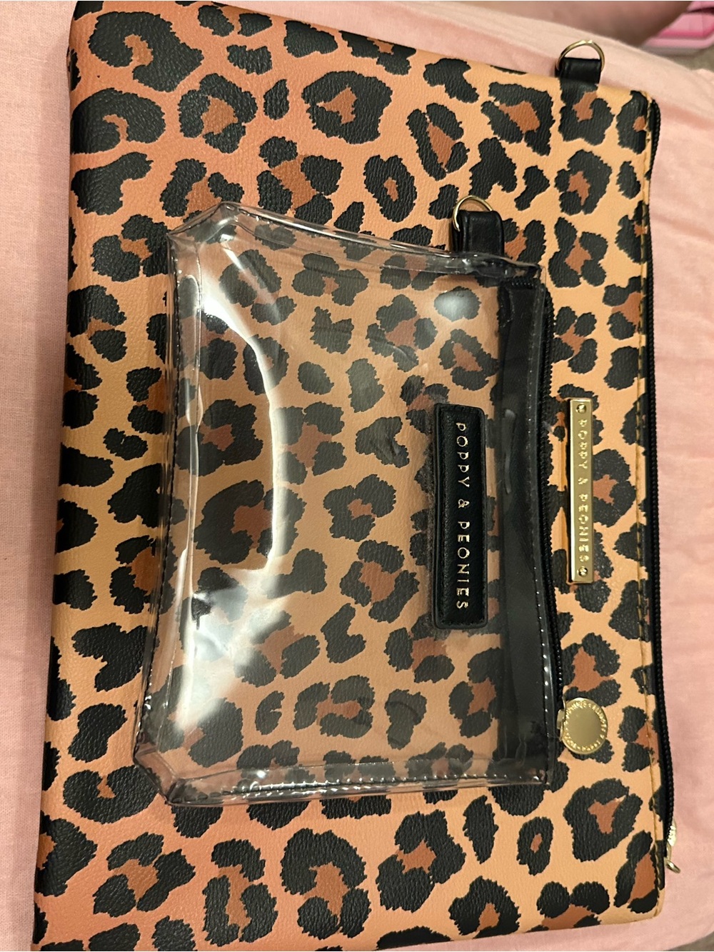 Poppy & Peonies Leopard Print Clear Front Clutch - Brown & Black